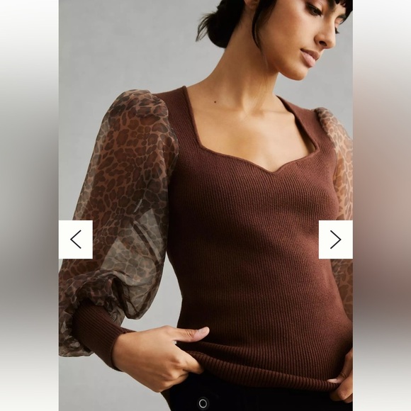 Anthropologie Dolan Puff Sleeve Sweater – Animal Print Sleeves XXSP (Fits XS/S) - Picture 2 of 8